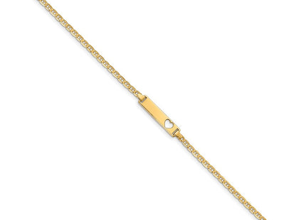 14k Polished Solid Chain/Solid Plate Anchor Link Cut-out Heart Plate ID Bracelet (Style LID9-7)