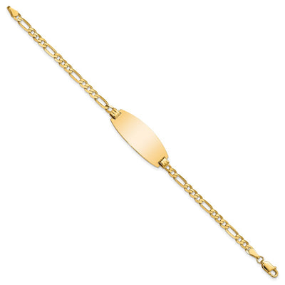 14K Polished Solid Chain/Solid Plate Figaro Link Oval 27x11.5mm Plate ID Bracelet
