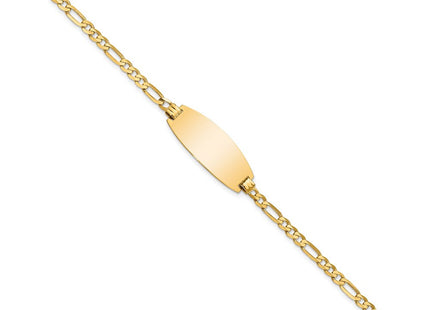 14k Polished Solid Chain/Solid Plate Figaro Link Oval 27x11. Plate ID Bracelet (Style LID90-7)