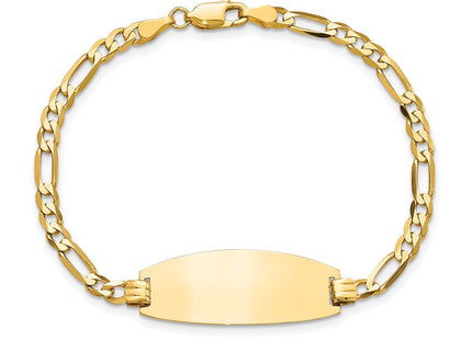 14k Polished Solid Chain/Solid Plate Figaro Link Oval 27x11. Plate ID Bracelet (Style LID90-7)