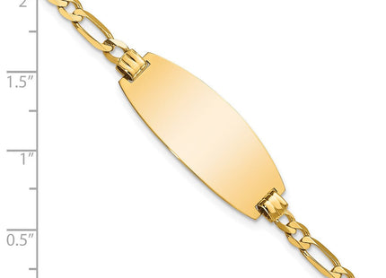 14k Polished Solid Chain/Solid Plate Figaro Link Oval 27x11. Plate ID Bracelet (Style LID90-7)