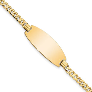 14k Polished Solid Chain/Solid Plate Curb Link Oval 27x11. Plate ID Bracelet (Style LID91-7)