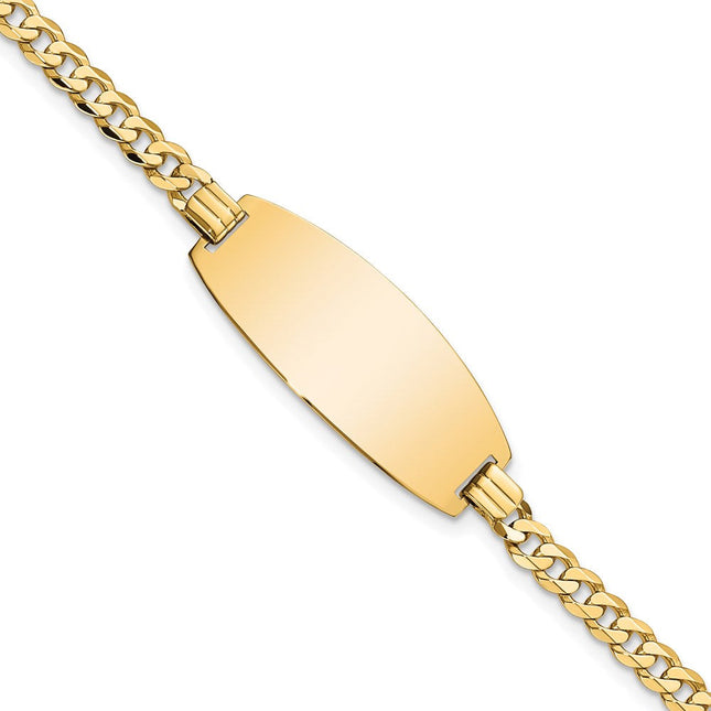 14k Polished Solid Chain/Solid Plate Curb Link Oval 27x11. Plate ID Bracelet