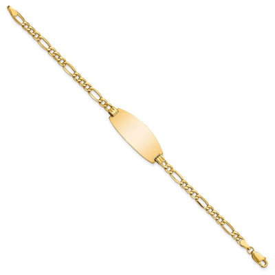 14K Polished Semi-Solid Chain/Solid Plate Figaro Link Oval 26.5x11.5mm Plate ID Bracelet