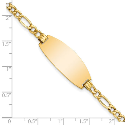 14K Polished Semi-Solid Chain/Solid Plate Figaro Link Oval 26.5x11.5mm Plate ID Bracelet