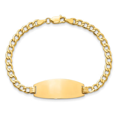 14K Polished Semi-Solid Chain/Solid Plate Curb Link Oval 27x11.5mm Plate ID Bracelet