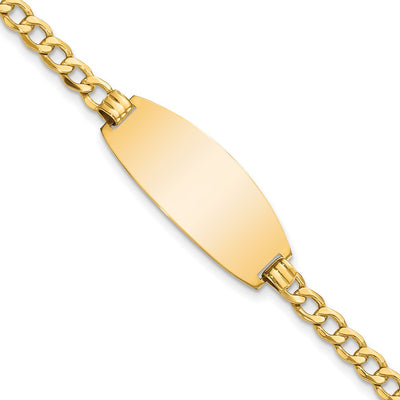 14K Polished Semi-Solid Chain/Solid Plate Curb Link Oval 27x11.5mm Plate ID Bracelet