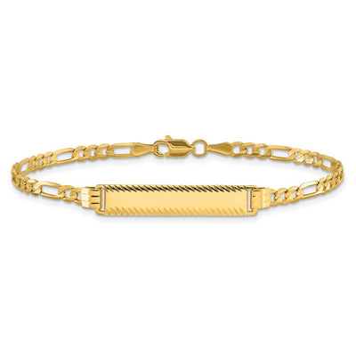 14K Polished Solid Chain/Solid Plate Figaro Link Diamond-cut 27x5.5mm Plate ID Bracelet