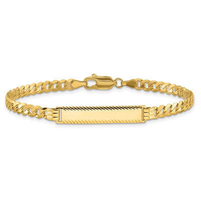 14K Polished Solid Chain/Solid Plate Flat Curb Link Diamond-cut 27x5.5mm Plate ID Bracelet