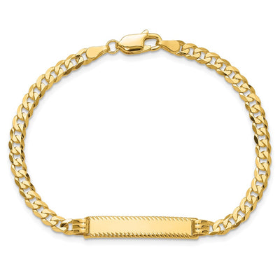 14K Polished Solid Chain/Solid Plate Flat Curb Link Diamond-cut 27x5.5mm Plate ID Bracelet