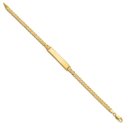 14K Polished Solid Chain/Solid Plate Flat Curb Link Diamond-cut 29x6.5mm Plate ID Bracelet