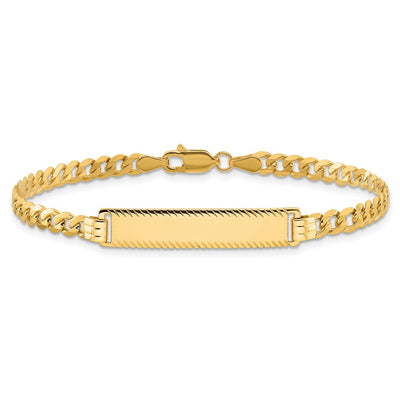 14K Polished Solid Chain/Solid Plate Flat Curb Link Diamond-cut 29x6.5mm Plate ID Bracelet