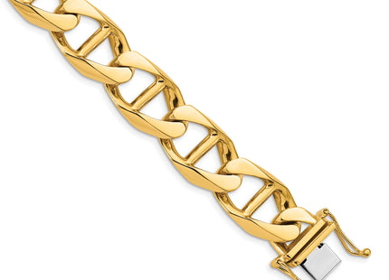 14K Yellow Gold Hand Polished Fancy Anchor Link with Box Catch Clasp Bracelet