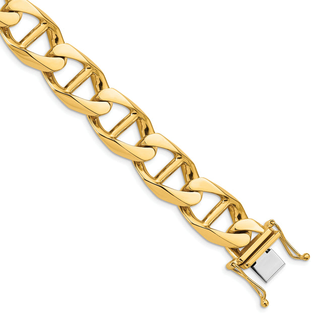 14K Yellow Gold Hand Polished Fancy Anchor Link with Box Catch Clasp Bracelet