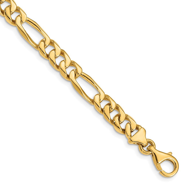 14K Hand Polished Figaro Link with Fancy Lobster Clasp Bracelet, 1 x 7mm