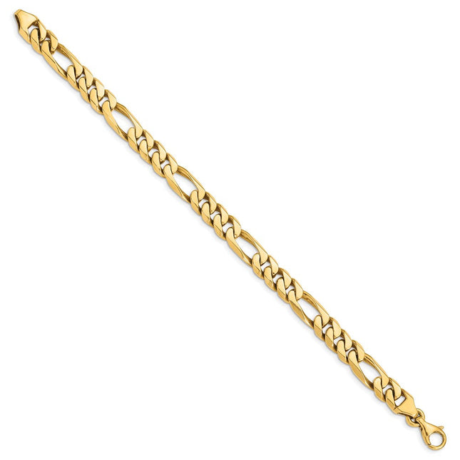 14K Hand Polished Figaro Link with Fancy Lobster Clasp Bracelet, 1 x 8mm