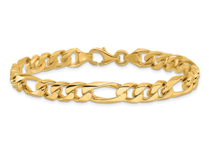 14K Hand Polished Figaro Link with Fancy Lobster Clasp Chain (per inch), 1 x 8mm