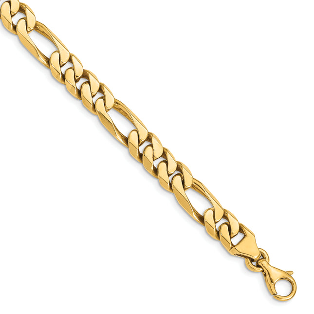 14K Hand Polished Figaro Link with Fancy Lobster Clasp Bracelet, 1 x 8mm