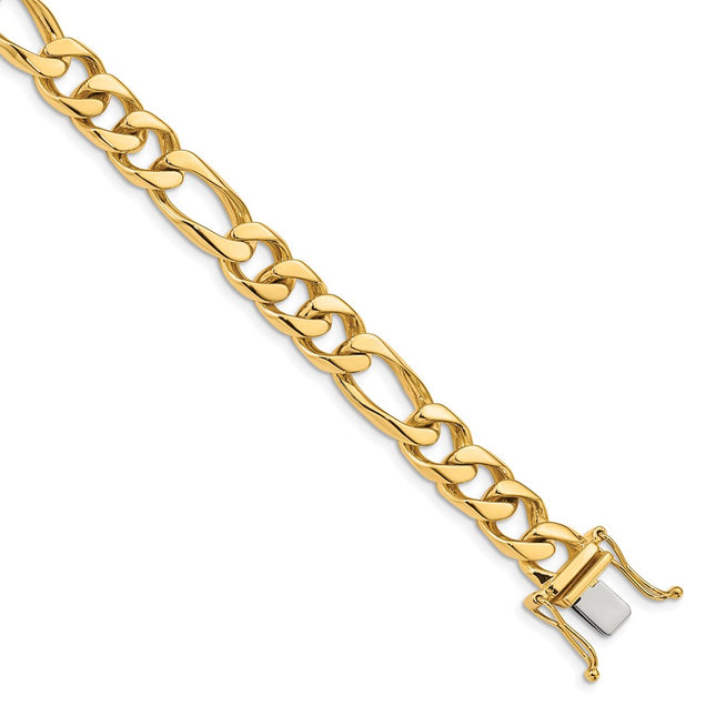 14K Hand Polished Figaro Link with Box Catch Clasp Bracelet, 1 x 9mm