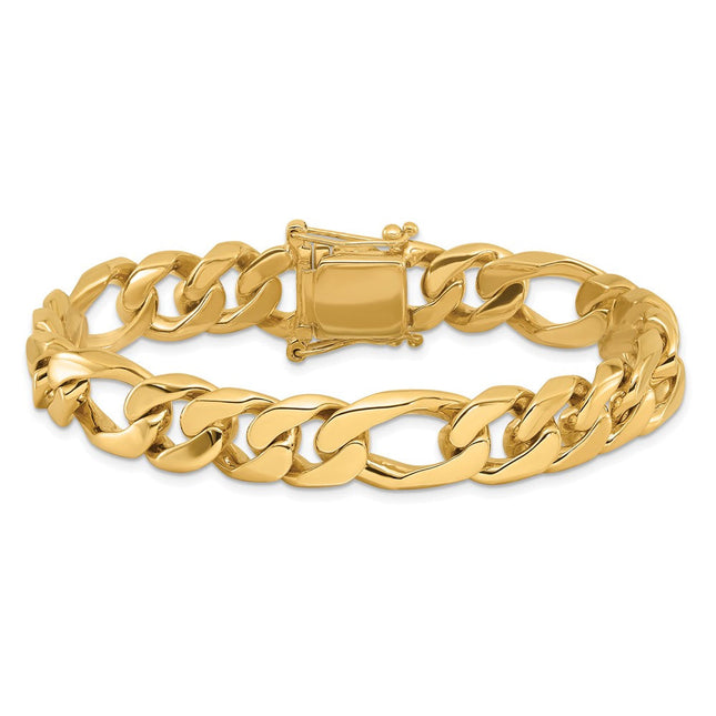 14K Hand Polished Figaro Link with Box Catch Clasp Necklace, 18 x 10mm