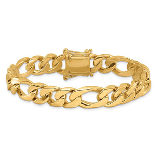 14K Hand Polished Figaro Link with Box Catch Clasp Bracelet (Style LK110-8)