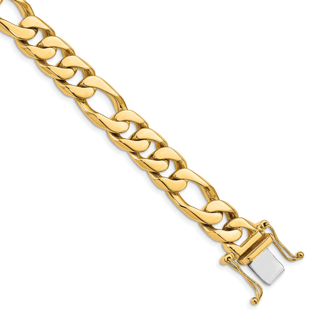 14K Hand Polished Figaro Link with Box Catch Clasp Necklace, 18 x 10mm