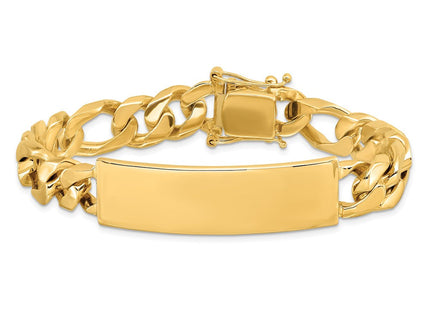 14k Hand-polished Solid Chain/Solid Plate Figaro Link Plate 8. ID Bracelet (Style LK110ID-8.5)
