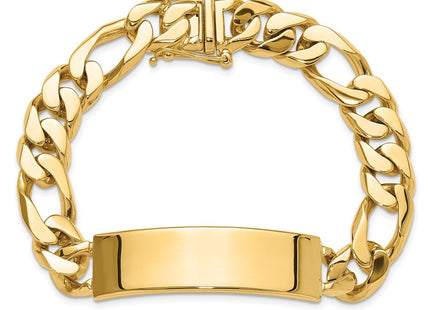 14k Hand-polished Solid Chain/Solid Plate Figaro Link Plate 8. ID Bracelet (Style LK110ID-8.5)