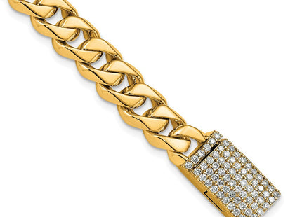 14k Hand-polished Fancy Curb Link Diamond Clasp Bracelet with Carat Weight Variations (Style LK118DIA-8)