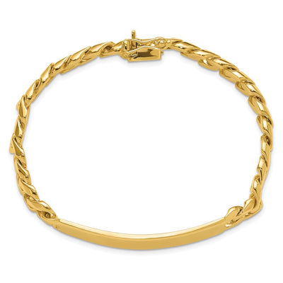 14K Hand-Polished Solid Chain Curb Link Plate ID Bracelet with Solid Plate Design, 8 x 7mm