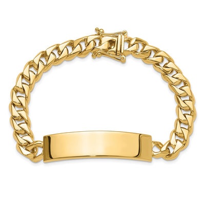 14K Hand-Polished Solid Chain Curb Link Plate ID Bracelet with Solid Plate Design, 8 x 12mm