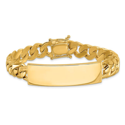 14K Hand-Polished Solid Chain Curb Link Plate ID Bracelet with Solid Plate Design, 8 x 14mm