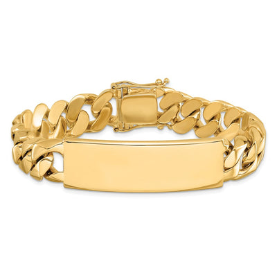 14K Hand-polished Solid Chain/Solid Plate Curb Link Plate ID Bracelet