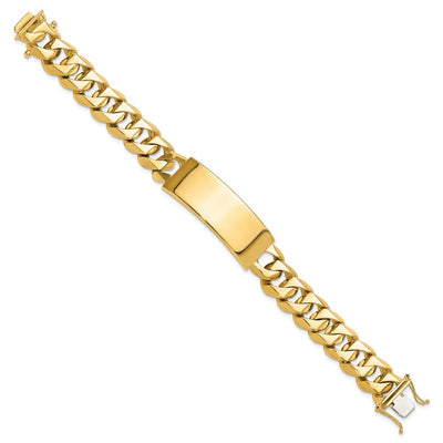 14K Hand-polished Solid Chain/Solid Plate Heavy Curb Link Plate ID Bracelet