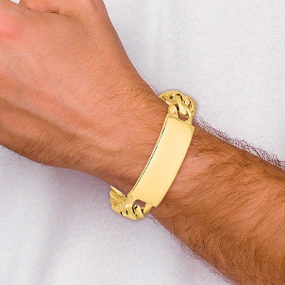 14K Hand-polished Solid Chain/Solid Plate Heavy Curb Link Plate ID Bracelet