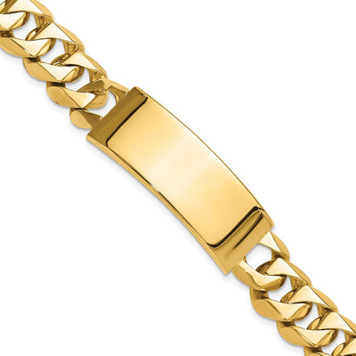 14K Hand-polished Solid Chain/Solid Plate Heavy Curb Link Plate ID Bracelet