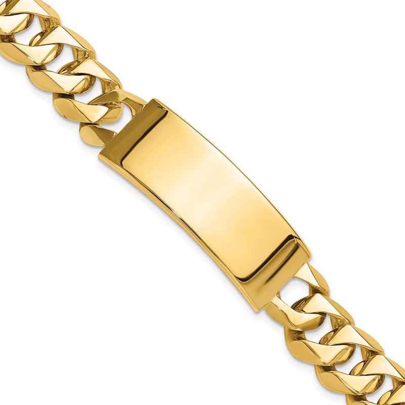 14K yellow gold ID bracelet on a curb link chain, engravable