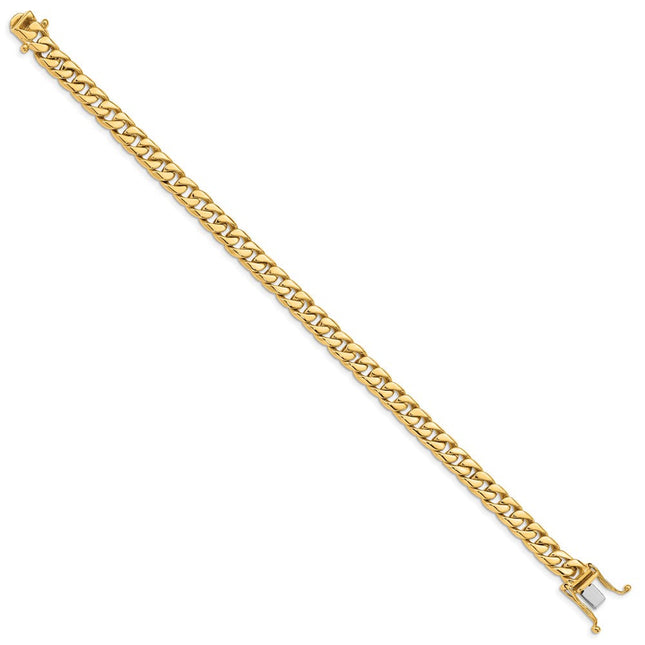 14K Hand Polished Flat Beveled Curb Link with Box Catch Clasp Chain (per inch), 1 x 6.8mm