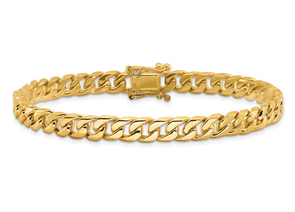 14K Hand Polished Flat Beveled Curb Link with Box Catch Clasp Chain (per inch), 1 x 6.8mm