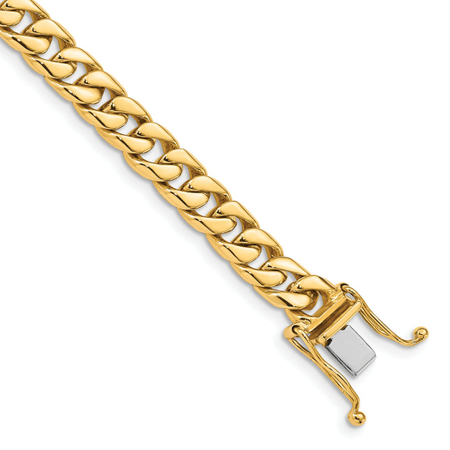14K Hand Polished Flat Beveled Curb Link with Box Catch Clasp Chain (per inch), 1 x 6.8mm