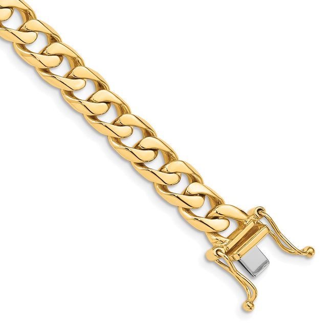 14K Hand Polished Flat Beveled Curb Link with Box Catch Clasp Bracelet, 1 x 7.5mm