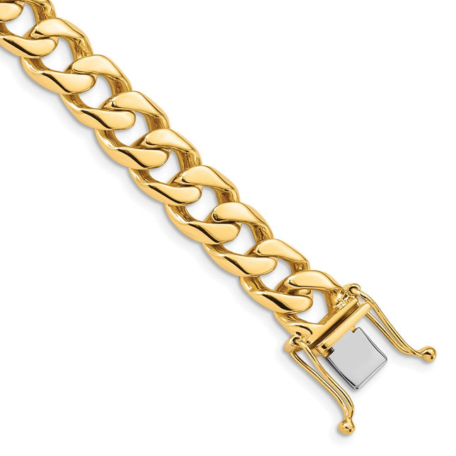 14K Hand Polished Flat Beveled Curb Link with Box Catch Clasp Bracelet, 1 x 9.7mm