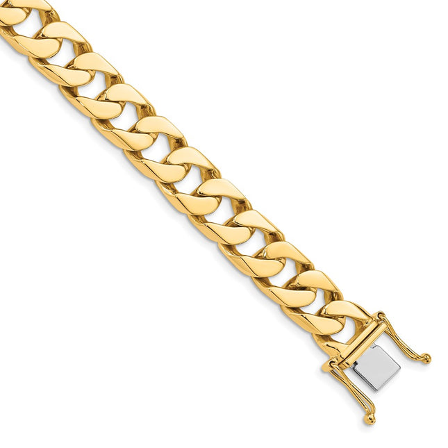 14K Hand Polished Flat Beveled Curb Link with Box Catch Clasp Chain (per inch), 1 x 10.6mm