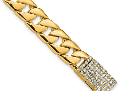 14k Hand-polished Fancy Curb Link Diamond Clasp Bracelet with Carat Weight Variations (Style LK141DIA-8)