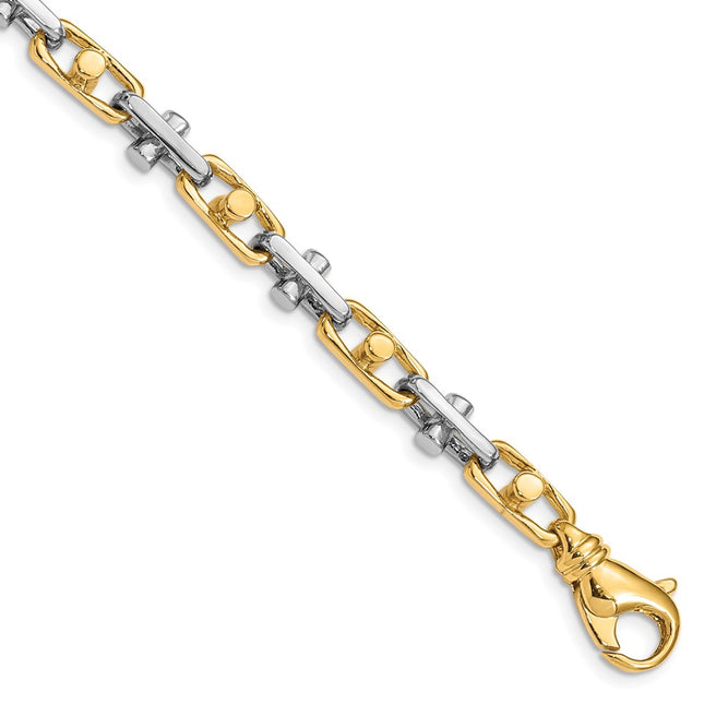 14K Two-tone Hand Polished Fancy Link with Fancy Lobster Clasp Chain, 20 x 5.8mm