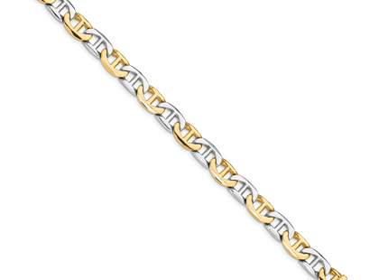 14K Two-tone Hand Polished Fancy Flat Anchor Link with Fancy Lobster Clasp Bracelet