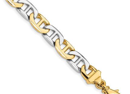 14K Two-tone Hand Polished Fancy Flat Anchor Link with Fancy Lobster Clasp Bracelet (Style LK213-8)