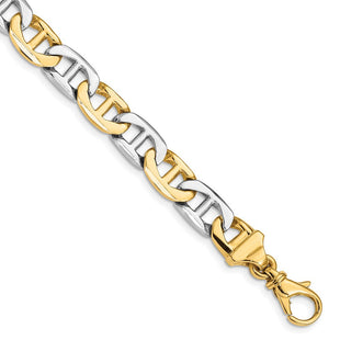 14K Two-tone Hand Polished Fancy Flat Anchor Link with Fancy Lobster Clasp Bracelet (Style LK213-8)