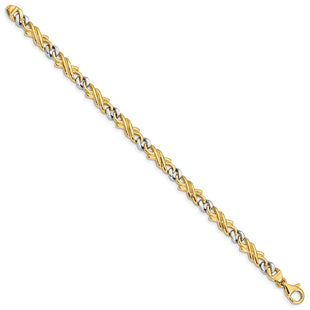 14K Two-tone Hand Hand Polished Fancy Link with Fancy Lobster Clasp Bracelet (Style LK223-7)