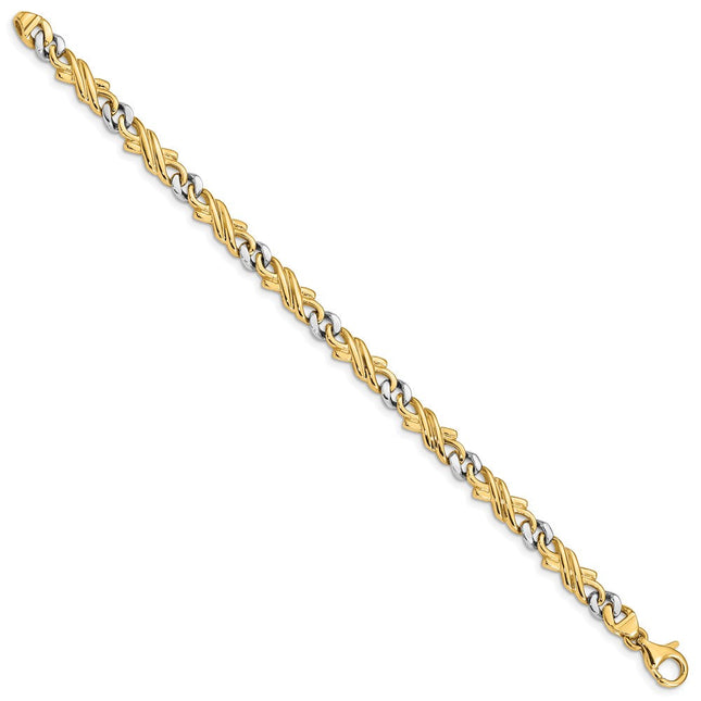 14K Two-tone Hand Hand Polished Fancy Link with Fancy Lobster Clasp Bracelet, 18 x 6mm